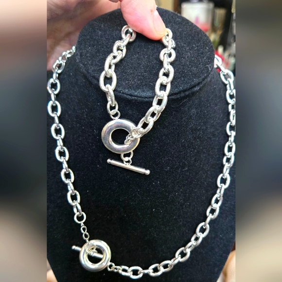 Kharma Edge Collection by Avelon Jewelry - Sterling Silver Necklace & Bracelet Anchor Chain Set NEW